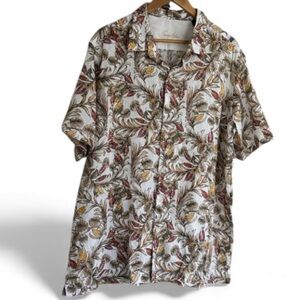 Tasso Elba shirt 100% linen floral tropical natural neutral short sleeve xxl